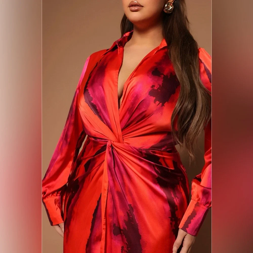 ✨ Gabriella Long Sleeve Twist Front Maxi Dress | Orange Combo ✨ - Picture 4 of 4